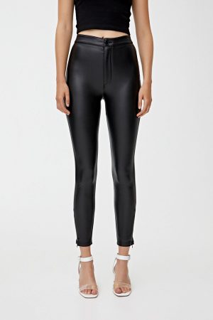 Women Black Faux Leather Skinny Fit Trousers