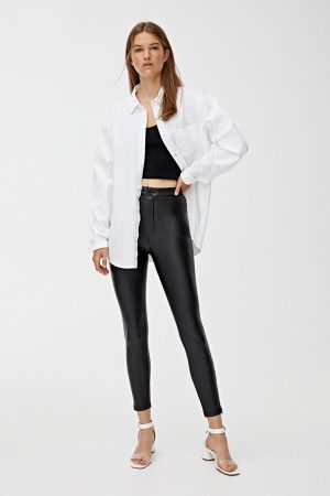 Women Black Faux Leather Skinny Fit Trousers