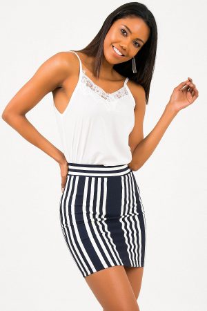 Women Navy Blue Striped Short Skirt