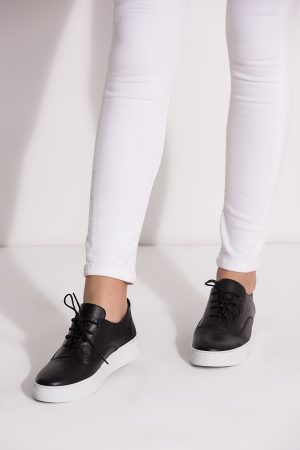 Genuine Leather Black Women Sport Shoes