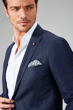 Men’s Navy Blue Plaid Jacket