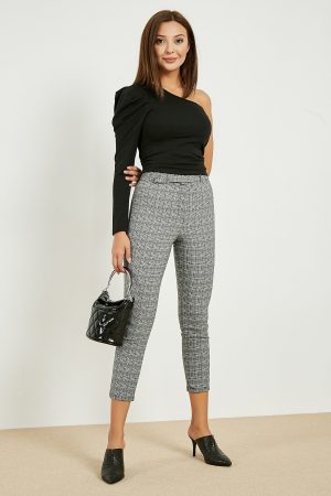 Women’s Gray Buckle Plaid Pants