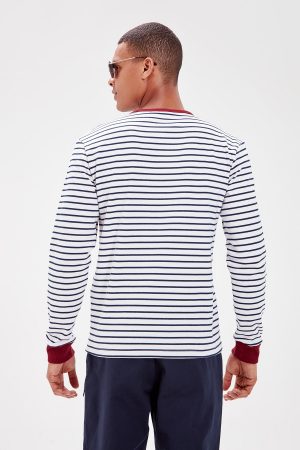 Men’s Bicycle Collar Long Sleeve Striped Sweatshirt