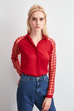Red Sleeve Detailed Shirt