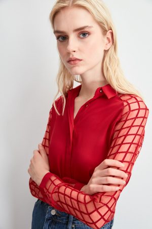 Red Sleeve Detailed Shirt