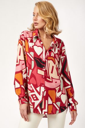 Women’s Red Graphic Patterned Viscose Shirt