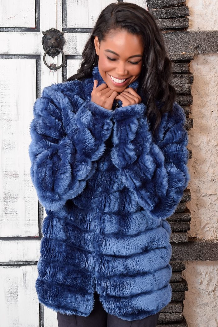 Women s Blue Plush Fur Jacket BEREN
