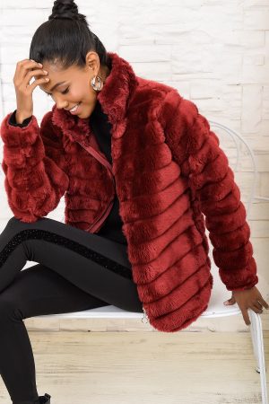 Women’s Red Plush Fur Jacket