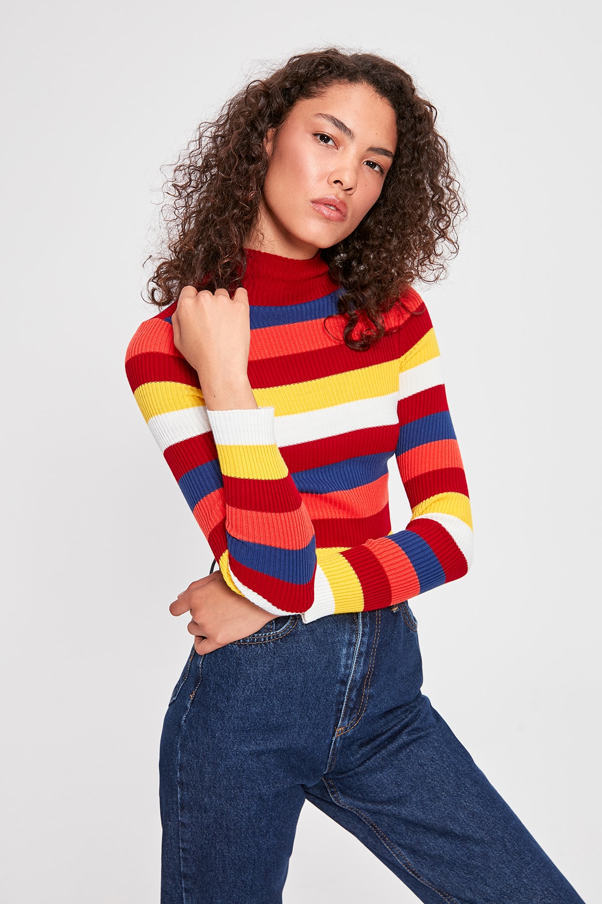 Red Striped Turtleneck Sweater - Beren Store