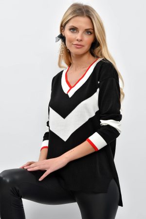 Women Black V Neck Sweater