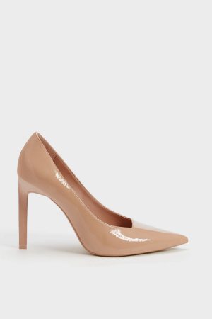 Women’s Beige Patent Leather Stiletto Heeled Shoes