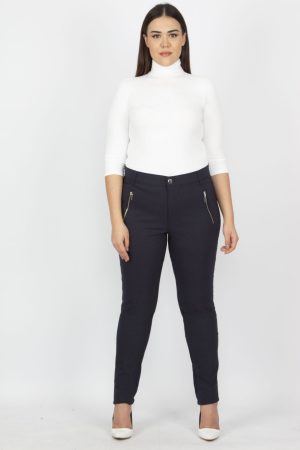 Women’s Navy Blue Zipper Detail Trousers