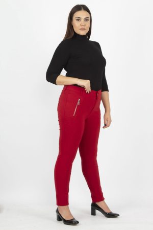 Women’s Red Zipper Detail Trousers