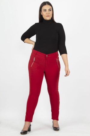 Women’s Red Zipper Detail Trousers