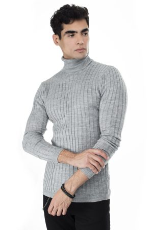 Men’s Silver Slim Fit Turtleneck Knitwear Sweater