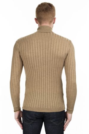 Men’s Beige Slim Fit Turtleneck Knitwear Sweater