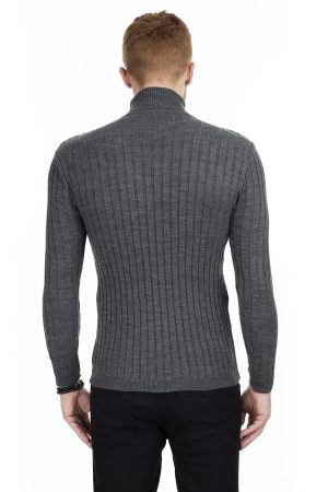 Men’s Gray Slim Fit Turtleneck Knitwear Sweater