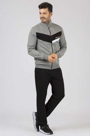 Men’s Sport Front Garnish Gray Melange-Black Tracksuit Set