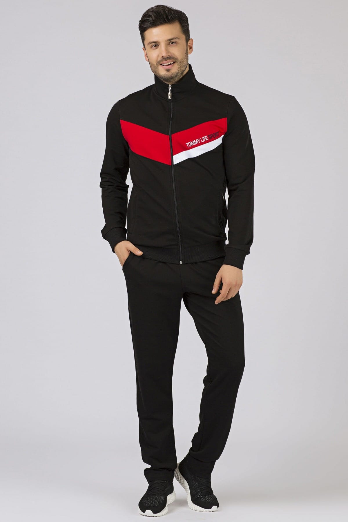 Men's Sport Front Garment Black Tracksuit Set - Beren Store