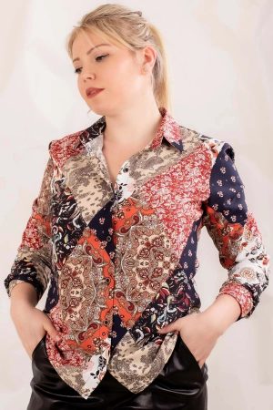 Women’s Dark Blue Color Patterned Shirt