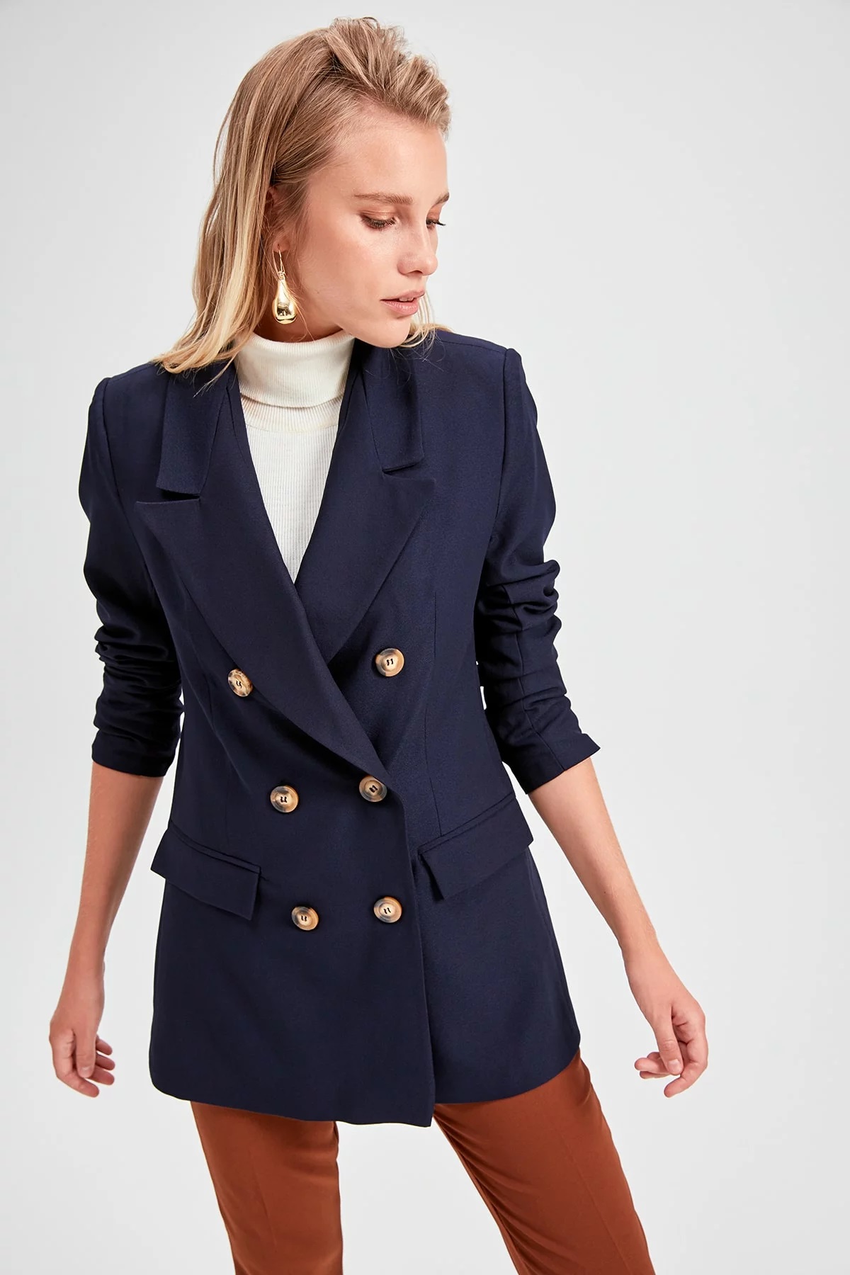 Women's Navy Blue Blazer Jacket - Beren Store
