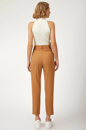 Women’s Brown Belt High Waist Lycra Pants