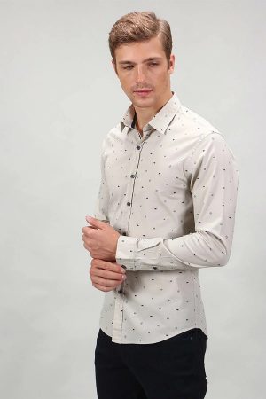 Men’s Shirt Cream Printed Extra Slim Fit