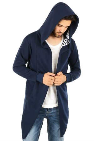 Men’s Blue Hooded Printed Cardigan