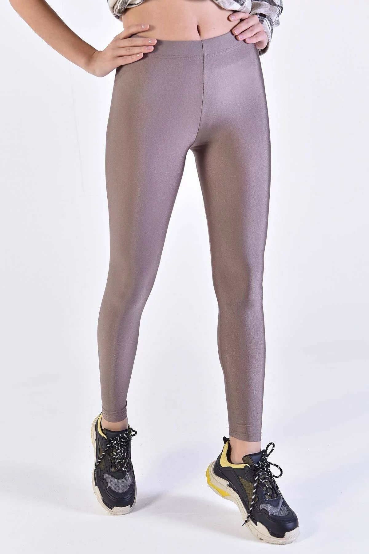 Women's Gray Shiny Leggings - BEREN