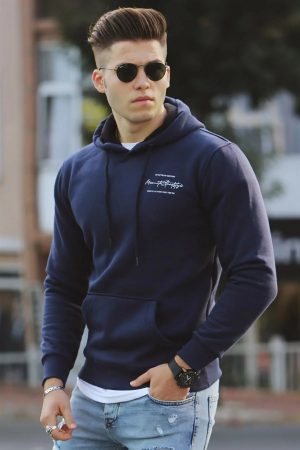 Men’s Printed Blue Hooded Sweatshirt