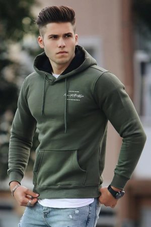 Men’s Printed Green Hooded Sweatshirt
