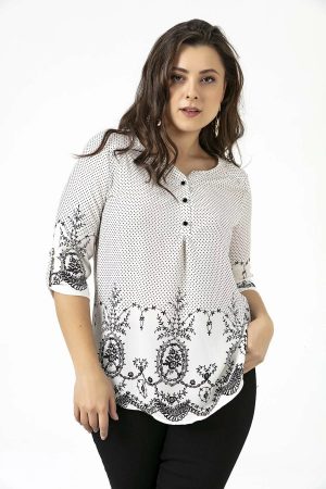 Women’s White Buttoned Plus Size Crepe Blouse