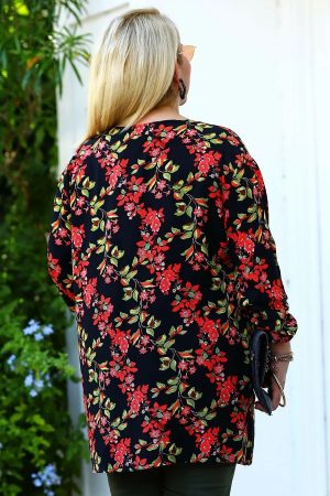 Women’s Black Patterned Plus Size Blouse
