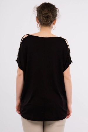 Women’s Black Shoulder Decollete Viscose Blouse