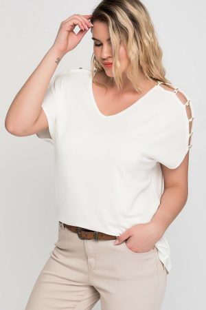 Women’s White Shoulder Decollete Viscose Blouse