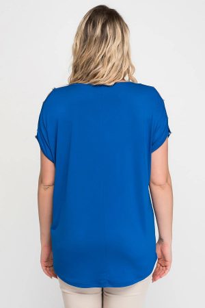 Women’s Blue Shoulder Decollete Viscose Blouse