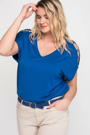 Women’s Blue Shoulder Decollete Viscose Blouse