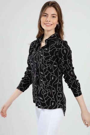Women’s Black Eye Printed Long Sleeve Shirt