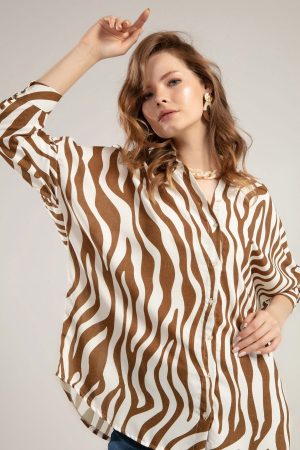 Women’s Camel Zebra Pattern Shirt