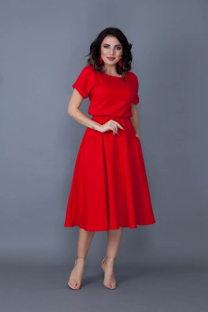 Women’s Red Waist Elastic Dress