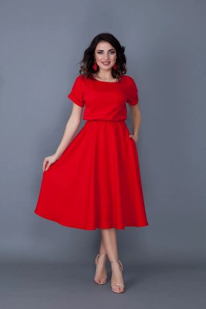 Women’s Red Waist Elastic Dress
