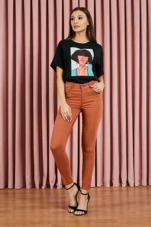Women’s Brown Narrow Hem High Waist Trousers