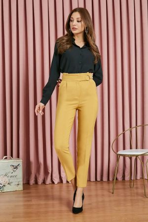 Women’s Yellow Ring Belt High Waist Trousers