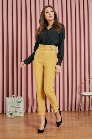 Women’s Yellow Ring Belt High Waist Trousers