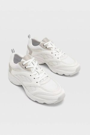Women’s White Stripe Thick Soled Sneakers
