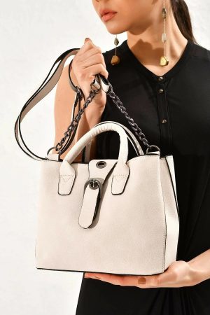 Women’s Cream Suede Lock Detail Shoulder Bag