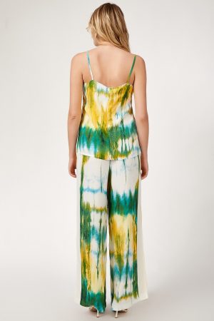 Women’s Green Stripe Woven Bottom-Top Set