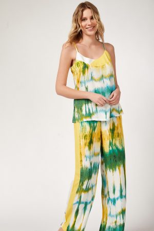 Women’s Green Stripe Woven Bottom-Top Set