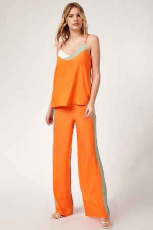 Women’s Orange Stripe Woven Bottom-Top Set