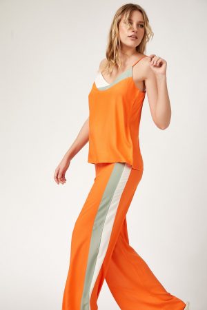 Women’s Orange Stripe Woven Bottom-Top Set
